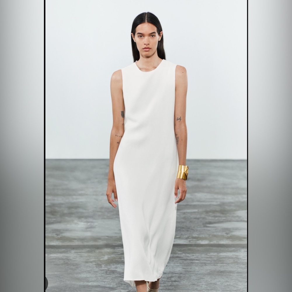 zara white linen blend dress size m